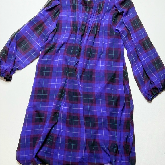 Ann Taylor Purple& Black Plaid Long Sheer Sleeve Midi Dress Size Medium - Picture 6 of 6